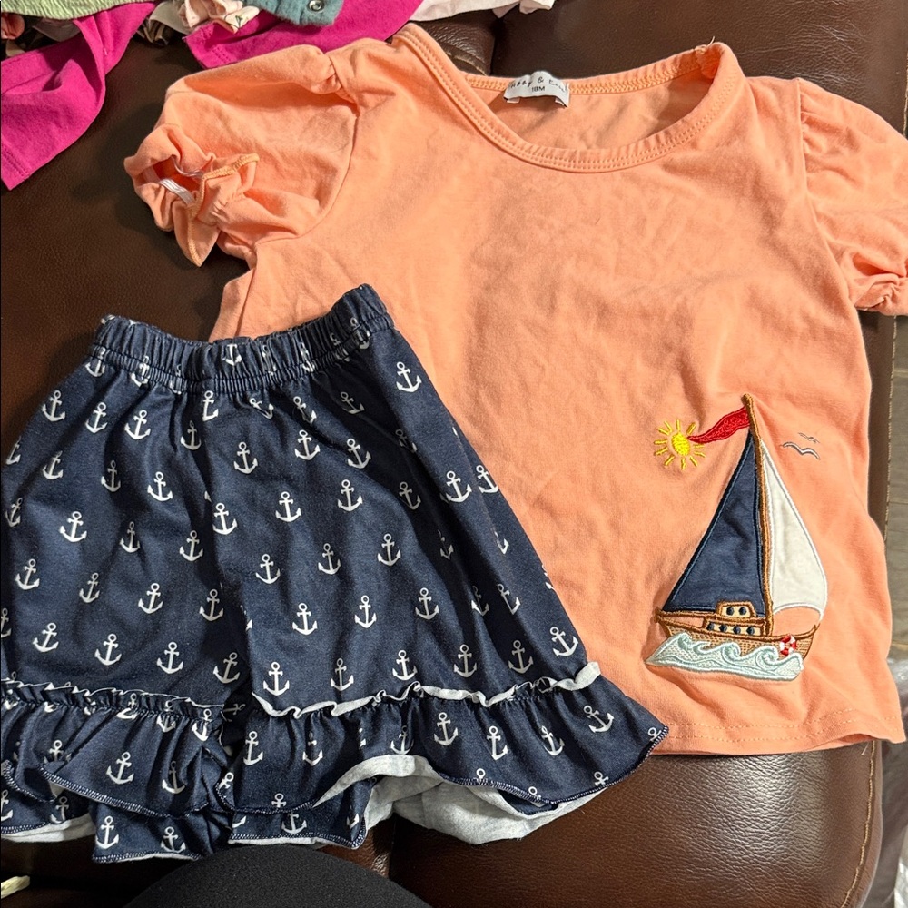 Sailboat Kids Matching Set - Orange and Blue